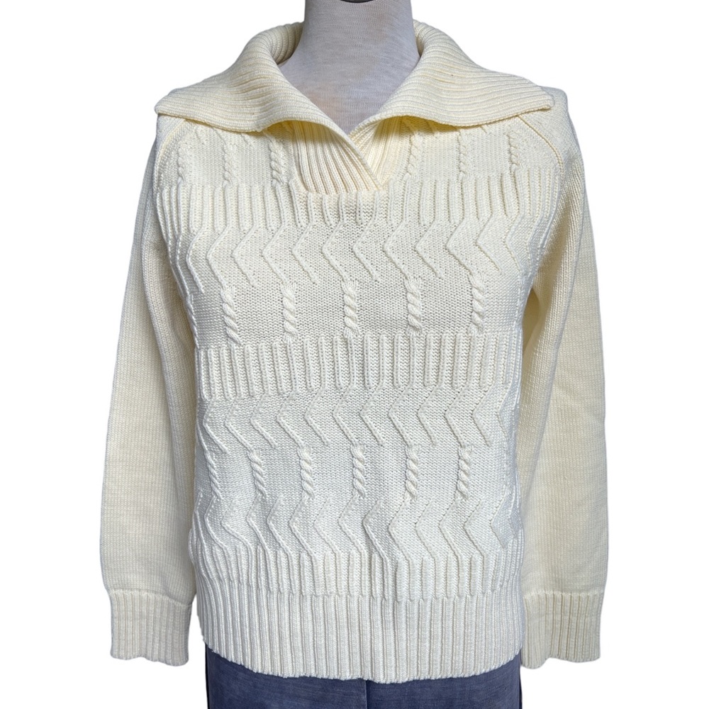 Vintage Textured Design Knit Collared Sweater Fishermancore